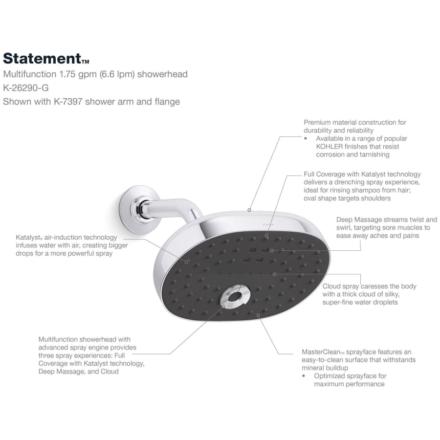 Statement 1.75 GPM Multi Function Shower Head with MasterClean Sprayface and Katalyst Air Induction Technology