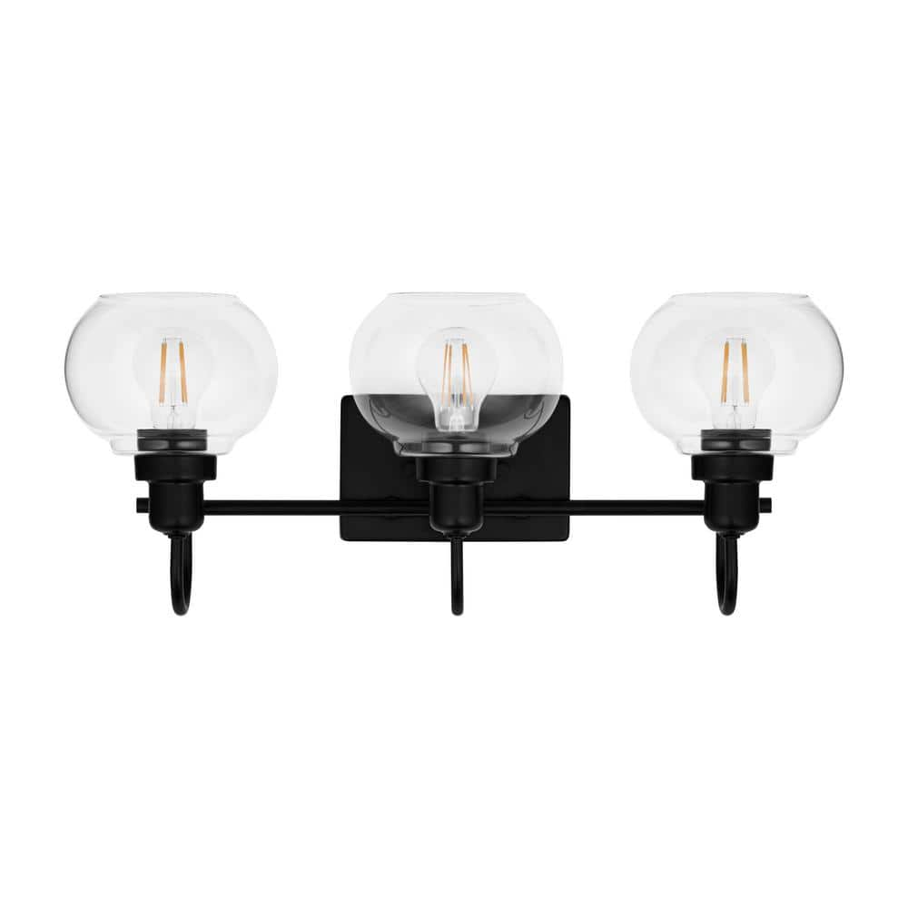 Halyn 23 in. 3-Light Matte Black Bathroom Vanity Light with Clear Glass Shades