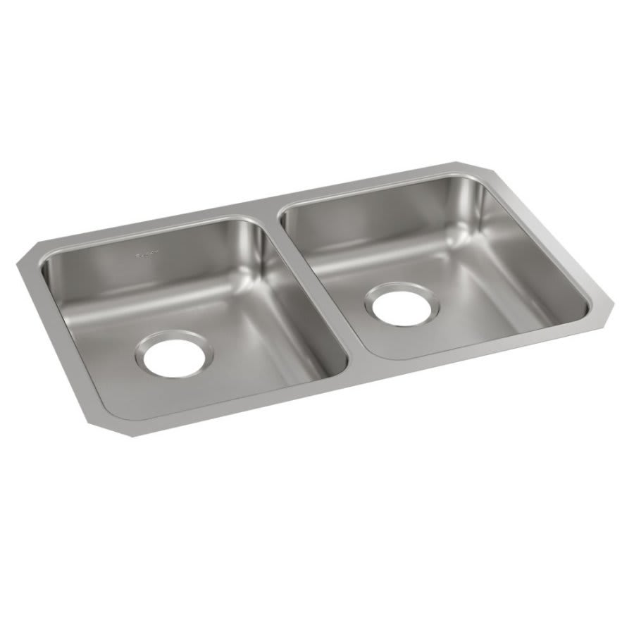 Lustertone™ Classic Double Bowl Kitchen Sink, Under Mount, ADA, 30-3/4 x 18-1/2 in, 5-3/8 in Bowl Depth, 18 ga Lustrous Satin Steel, Stainless