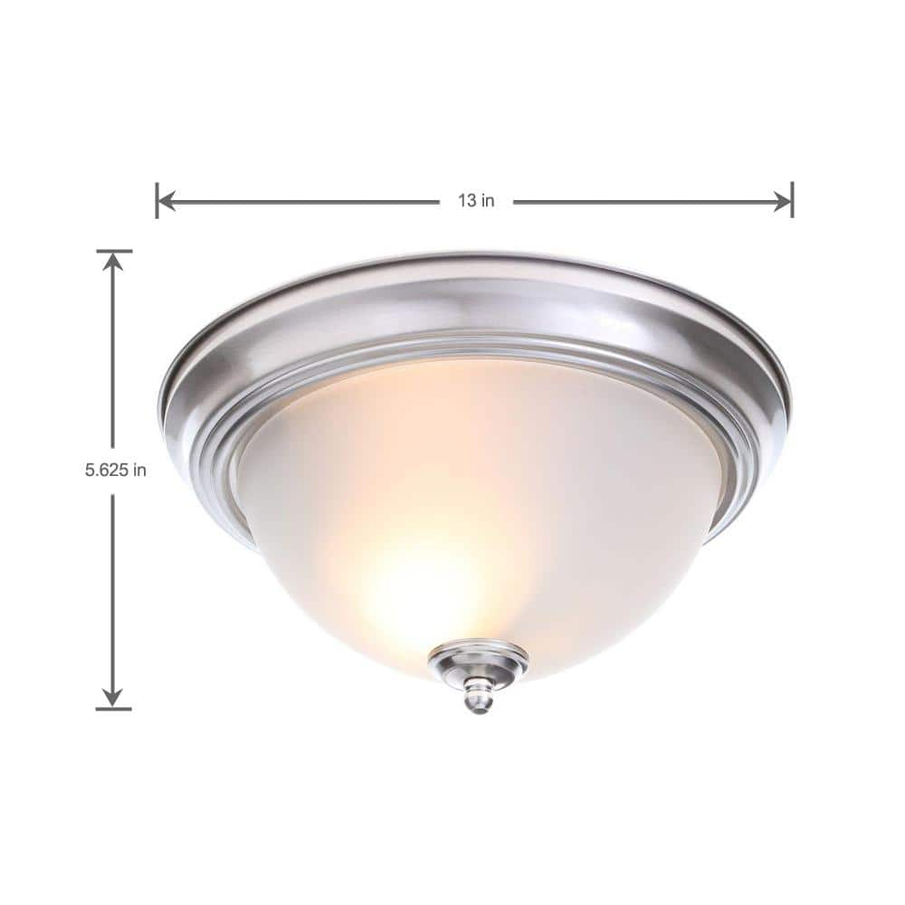 13 in. 2-Light Brushed Nickel Flush Mount with Frosted Glass Shade (2-Pack)