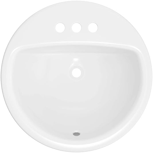 Rockaway 19" Circular Vitreous China Drop In Bathroom Sink with Overflow and 3 Faucet Holes at 4" Centers