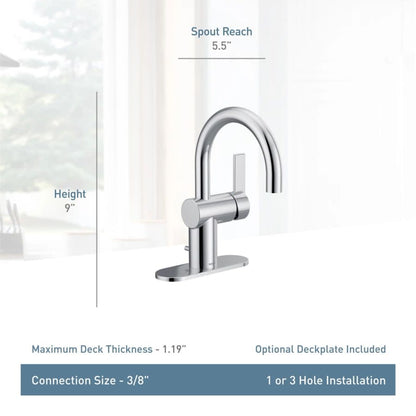 Cia 1.2 GPM Single Hole Bathroom Faucet with Lift Rod Drain Assembly