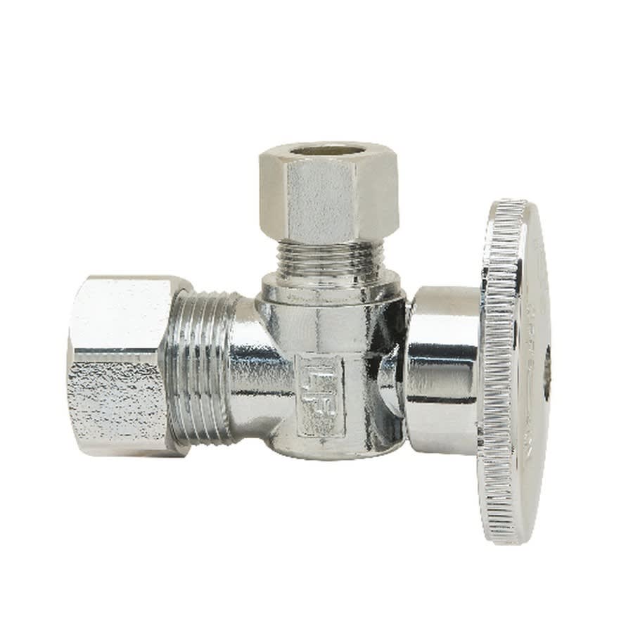 Quarter Turn Angle Stop, 1/2 x 3/8 in, Comp, Chrome