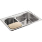 Staccato 33" Double Basin Drop In 18-Gauge Stainless Steel Kitchen Sink with SilentShield, Cutting Board, and Four Faucet Holes