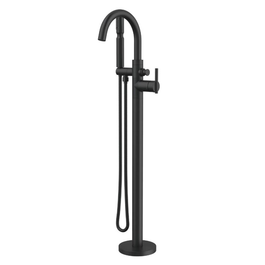 Contemporary Tub Faucet Trim With Handshower, ADA, Floor Mount, Satin Black