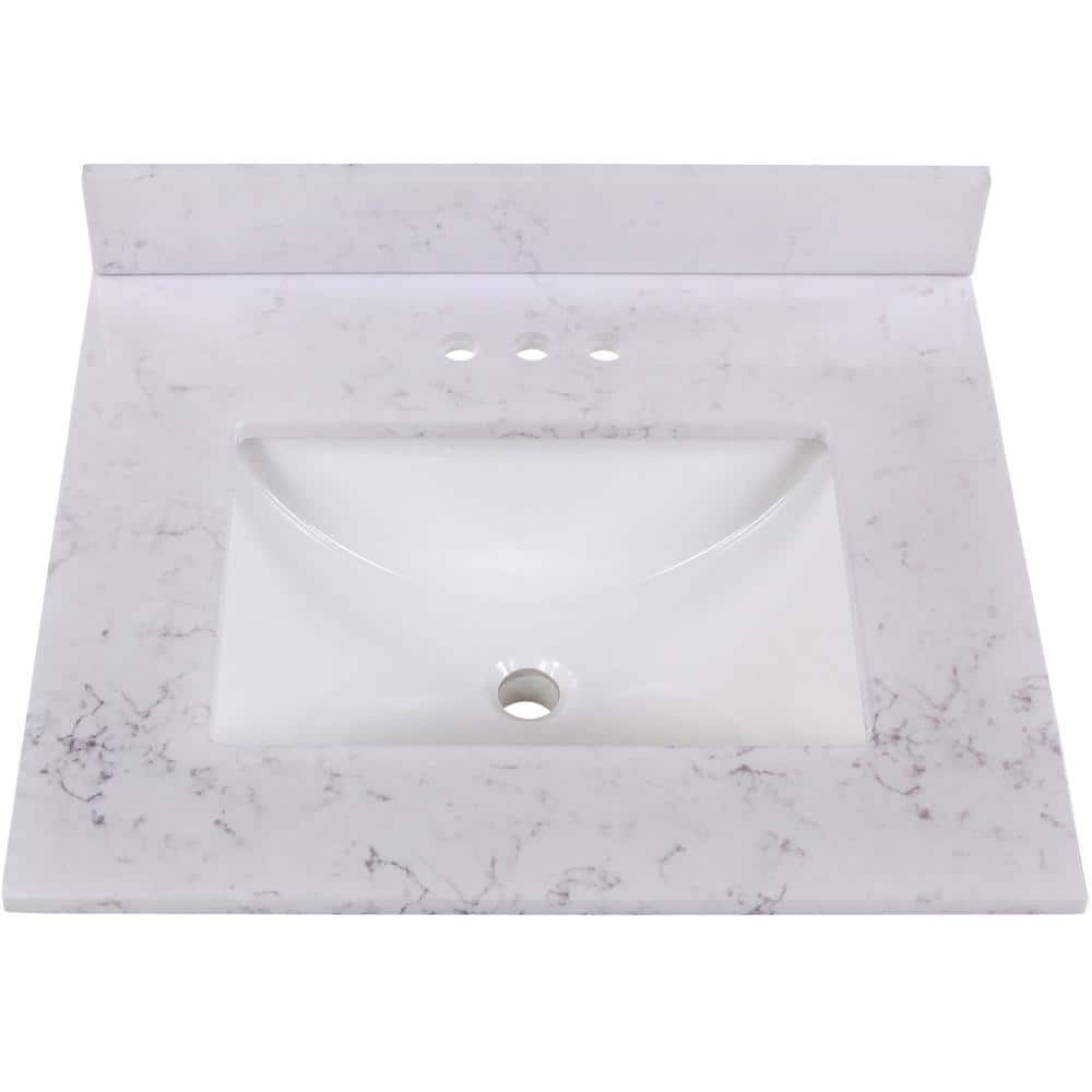 25 in. W x 22 in. D Cultured Marble White Rectangular Single Sink Vanity Top in Pulsar