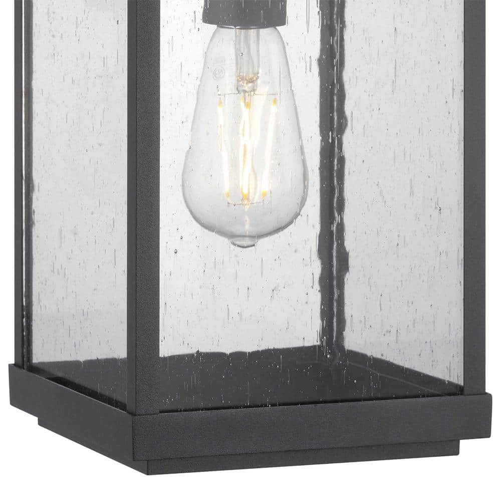 Park Court 19 in. 1-Light Textured Black Traditional Outdoor Wall Lantern with Clear Seeded Glass