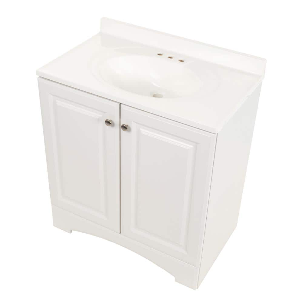 31 in. W x 19 in. D x 35 in. H Single Sink Freestanding Bath Vanity in White with White Cultured Marble Top