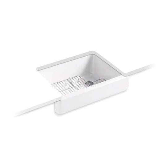 Whitehaven® Self-Trimming® Single Bowl Kitchen Sink, Apron Mount, 29-1/2 x 21-9/16 in, 9 in Bowl Depth, Cast Iron, White