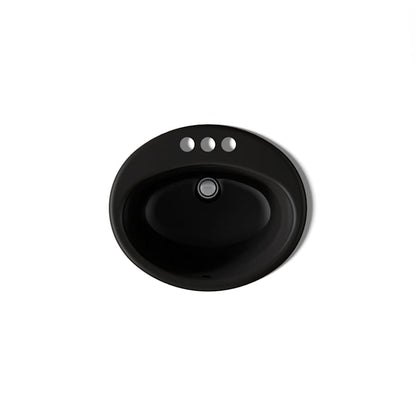 Farmington 19-1/4" Oval Cast Iron Drop In Bathroom Sink with Overflow and 3 Faucet Holes at 4" Centers