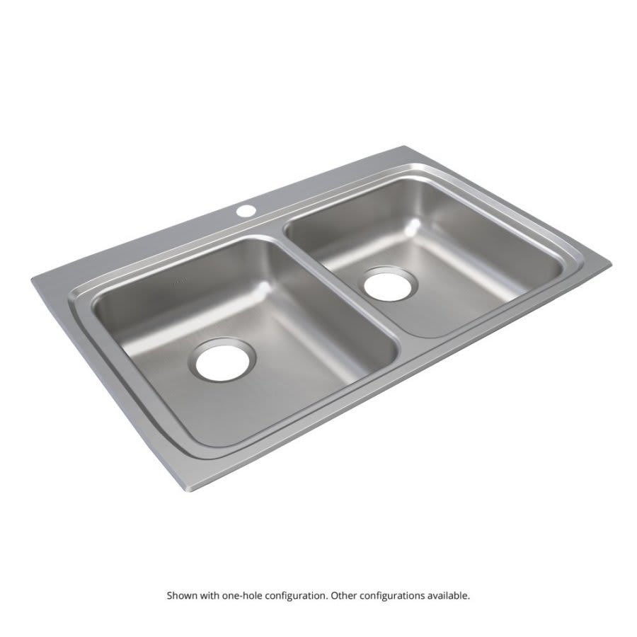 Lustertone™ Classic Double Bowl Kitchen Sink, Top Mount, ADA, 33 x 22 in, 5-1/8 in Bowl Depth, 4-Hole, 18 ga Lustrous Satin Steel, Stainless