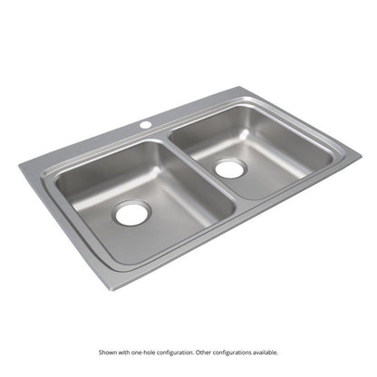 Lustertone™ Classic Double Bowl Kitchen Sink, Top Mount, ADA, 33 x 22 in, 5-1/8 in Bowl Depth, 4-Hole, 18 ga Lustrous Satin Steel, Stainless