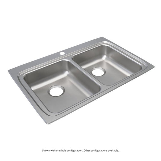 Lustertone™ Classic Double Bowl Kitchen Sink, Top Mount, ADA, 33 x 22 in, 5-1/8 in Bowl Depth, 4-Hole, 18 ga Lustrous Satin Steel, Stainless