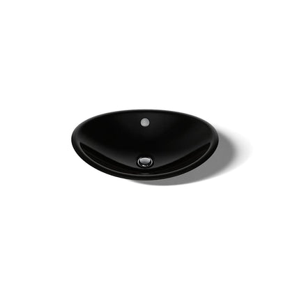 Iron Plains 20-3/4"L Cast Iron Drop-In Semi-Vessel Sink with Overflow and Black Painted Underside