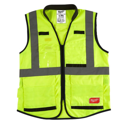 Performance Safety Vest, L/XL, Hi-Viz Yellow, Polyester, Hook and Loop/Zipper Closure, 15 Pockets, ANSI Class Class 2, ANSI/ISEA 107-15 Type R