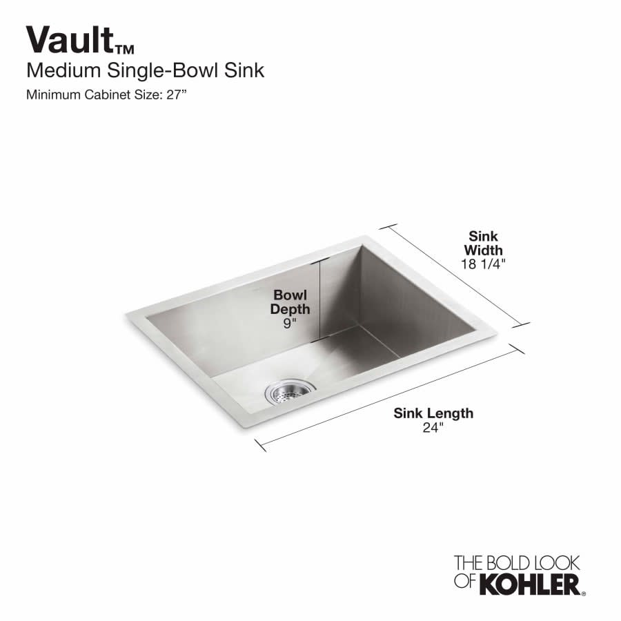 Vault 24" Undermount Single Basin Stainless Steel Kitchen Sink with SilentShield Technology