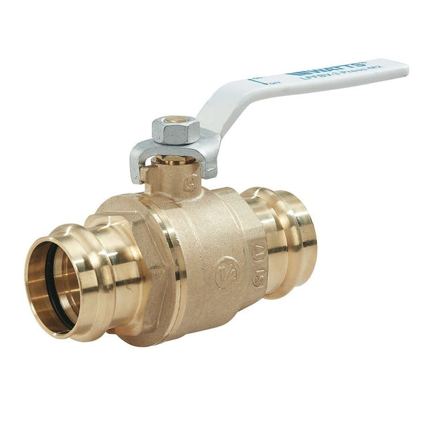 2-Piece Ball Valve, 1 in, Press, Full Port, Plated Brass Ball, Brass