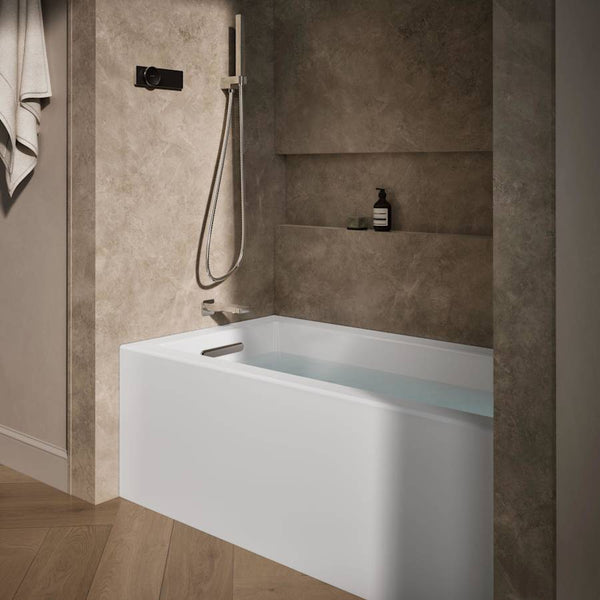 Underscore 60" Soaking Bathtub for Three Wall Alcove Installation with Left Drain and 68 Gallon Water Capacity
