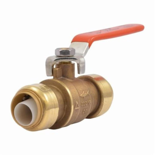 1-Piece Ball Valve, 3/4 in, Push, Full Port, Plated Brass Ball, Brass