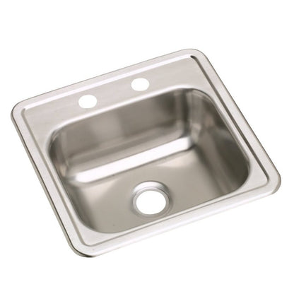 Dayton® Single Bowl Bar Sink, Top Mount, ADA, 15 x 15 in, 5 in Bowl Depth, 2-Hole, 22 ga Satin Steel, Stainless