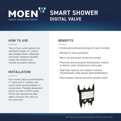 Moen Smart Shower 2-Outlet Digital Thermostatic Shower Valve with 1/2" Connections