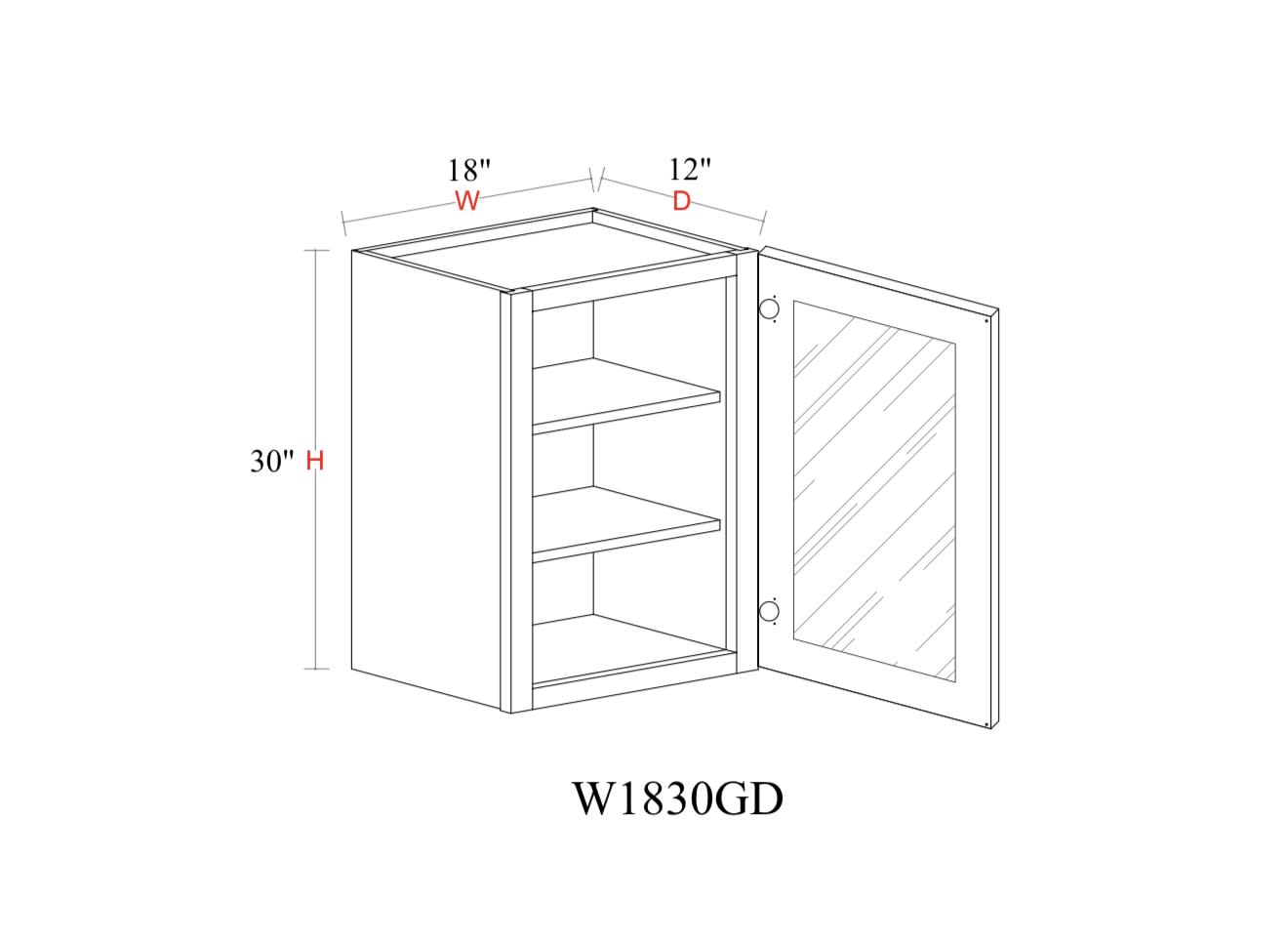 Wall Cabinet - 18"W x 30"H x 12"D Glass Door Only