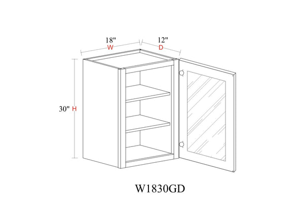 Wall Cabinet - 18"W x 30"H x 12"D Glass Door Only