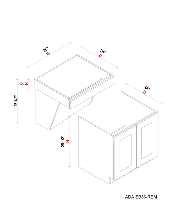 Removable ADA Sink Base - 36"W x 34- 1/2"H x 24"D