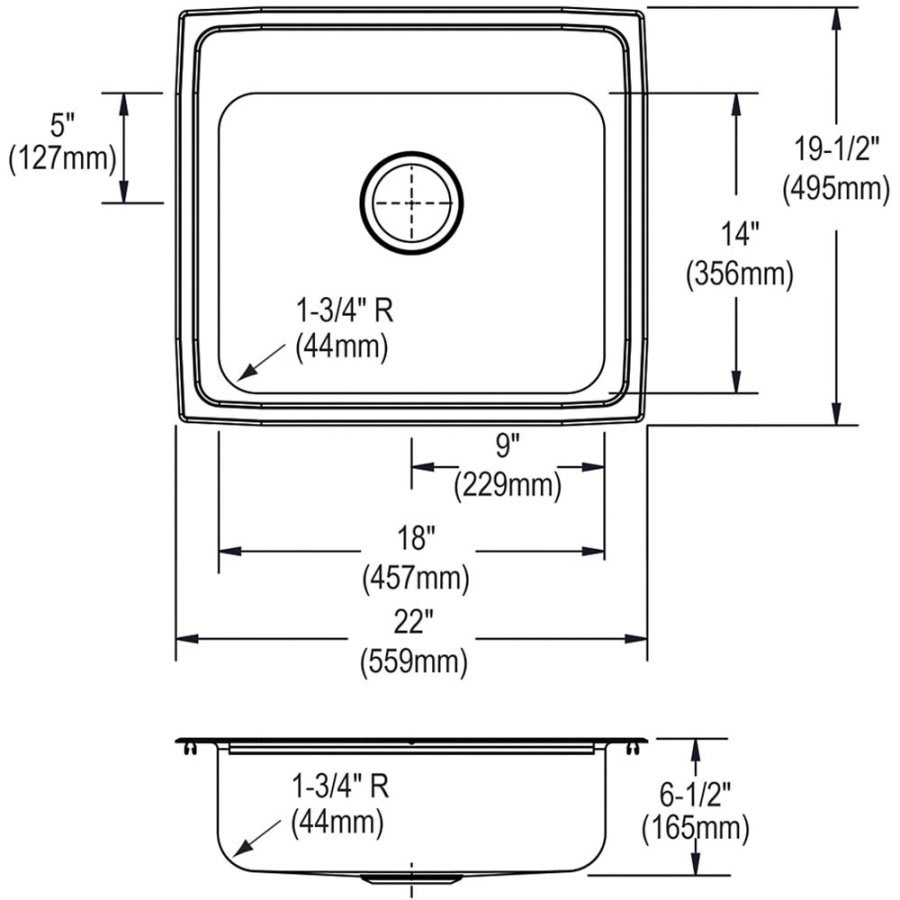 Lustertone™ Classic Single Bowl Kitchen Sink, Top Mount, ADA, 22 x 19-1/2 in, 6-3/8 in Bowl Depth, 3-Hole, 18 ga Lustrous Satin Steel, Stainless