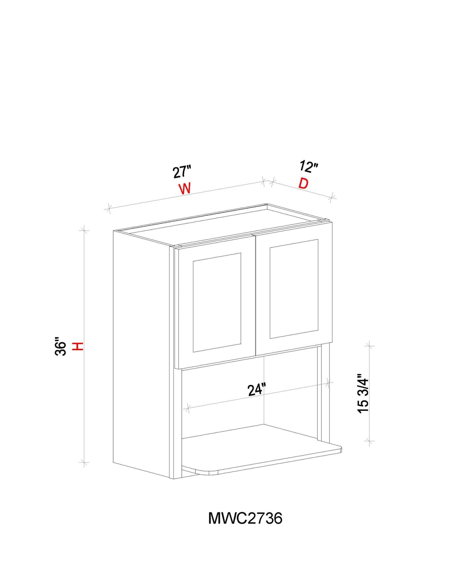 Microwave Wall Cabinet- 27"W x 36"H x 12"D