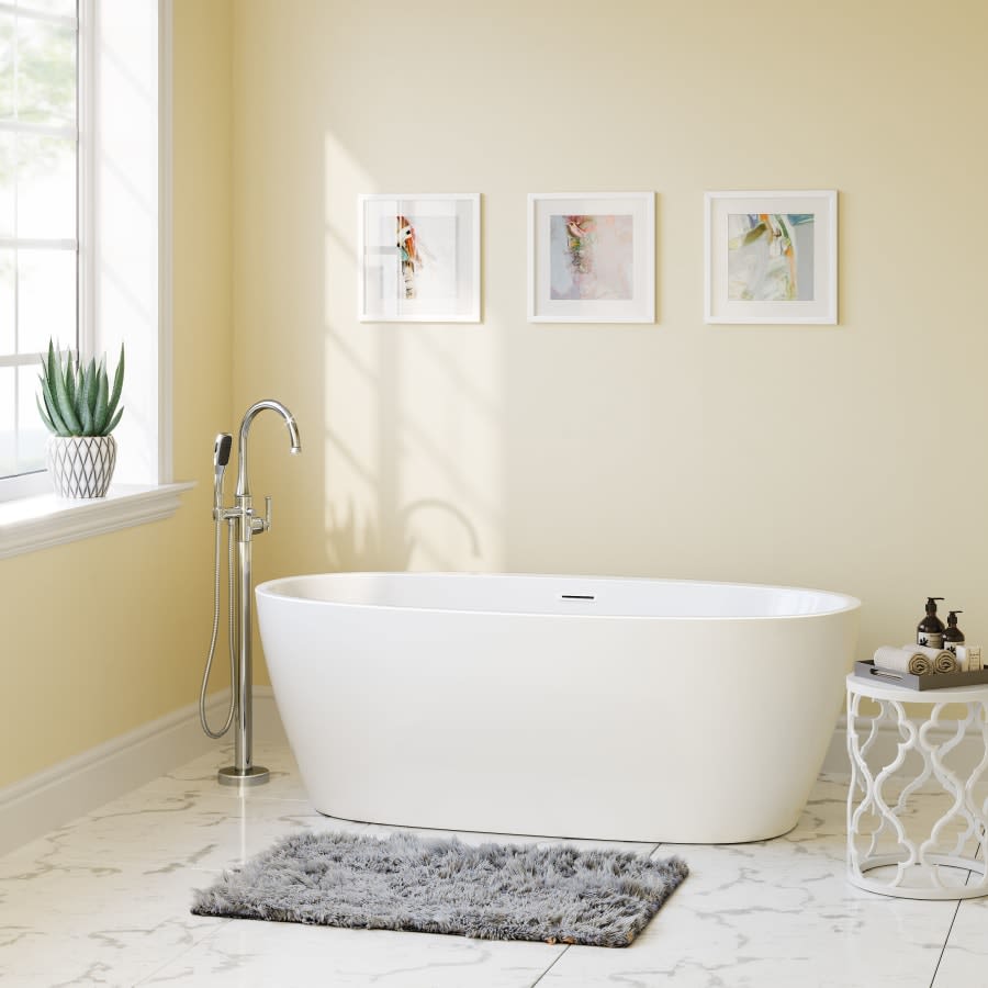 Cornwall 67" Free Standing Acrylic Soaking Tub with Center Drain, Drain Assembly, and Overflow