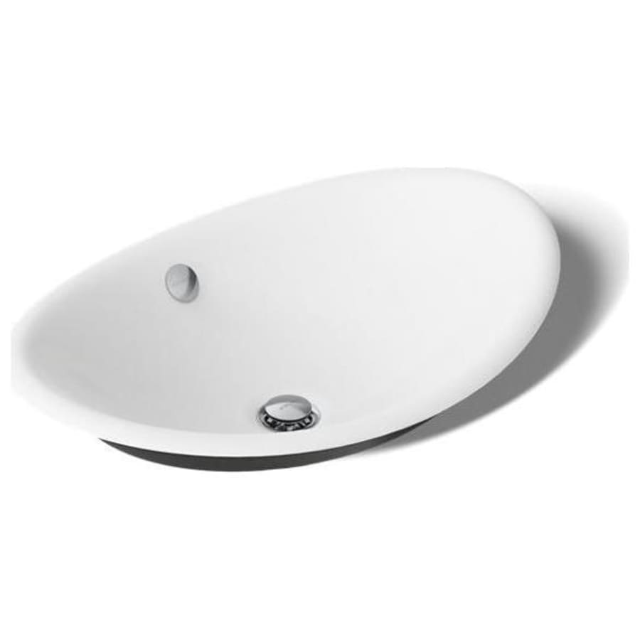 Iron Plains 20-3/4"L Cast Iron Drop-In Semi-Vessel Sink with Overflow and Black Painted Underside