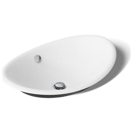 Iron Plains 20-3/4"L Cast Iron Drop-In Semi-Vessel Sink with Overflow and Black Painted Underside