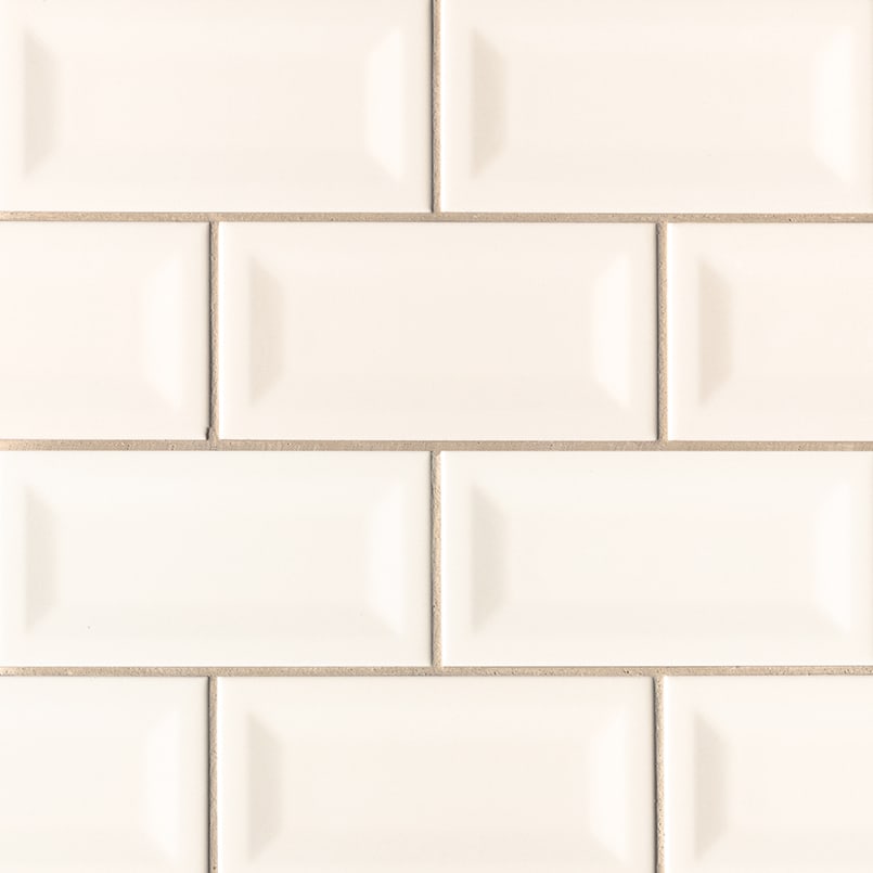 Almond Glossy Inverted Beveled Tile 3X6