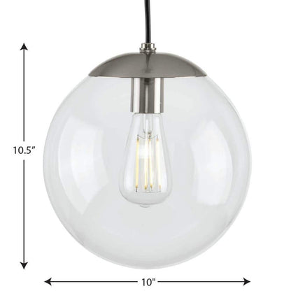 Atwell 1-Light Brushed Nickel Clear Glass Globe Modern Medium Pendant Hanging Light