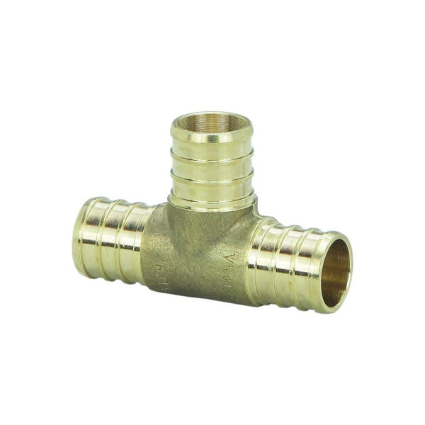 PureFlow® Tee, 3/4 x 1/2 x 1/2 in, Crimp PEX, Brass
