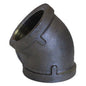 45 deg Elbow, 3/8 in, FNPT, 150 lb, Malleable Iron, Black