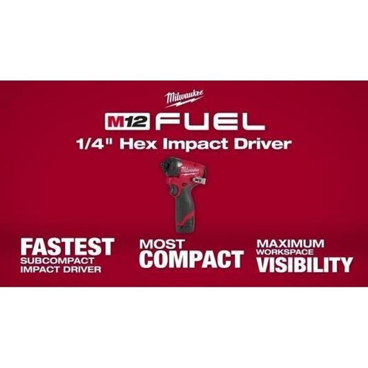 M12 FUEL™ Brushless Compact Impact Driver, 1/4 in, Drive Hex Drive, 0 to 4000 ipm, 12 V