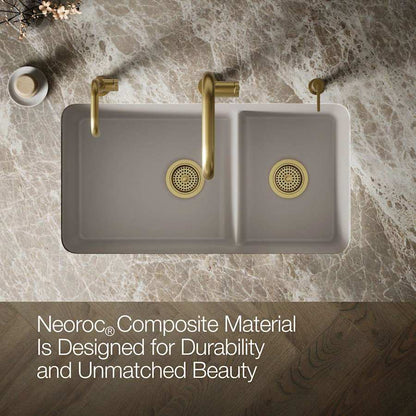 Cairn Slim Divide 33-1/2" Undermount Double Bowl Neoroc Granite Composite Kitchen Sink with Large Bowl Sink Rack