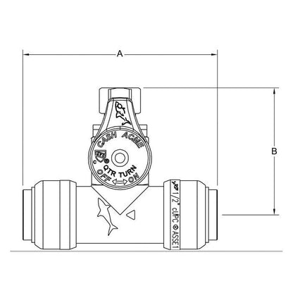 Quarter Turn Tee Stop, 3/4 x 1/4 in, Push x Push x Comp, Chrome