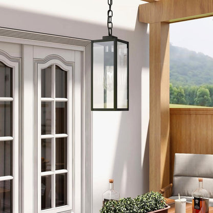 1-Light Matte Black Outdoor/Indoor Pendant Light with Clear Glass Shade