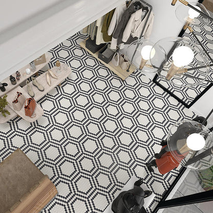 Unglazed Mosaics Ice White/Black Hex Hexagon 1X1 Matte