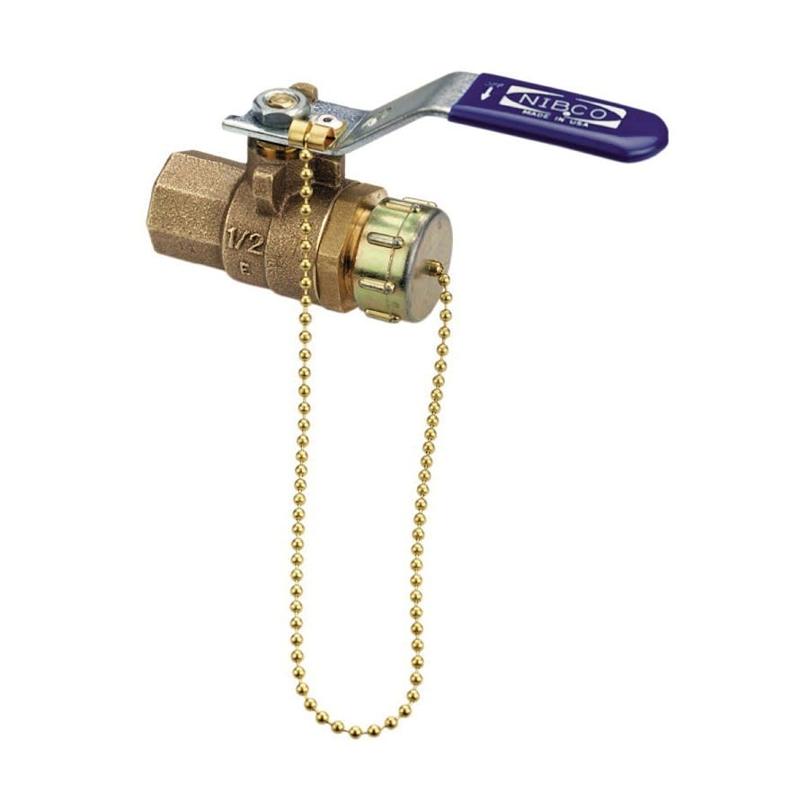 2-Piece Ball Valve, 1/2 x 3/4 in, FNPT x Male Hose Thread, Full Port, Plated Brass Ball, Bronze