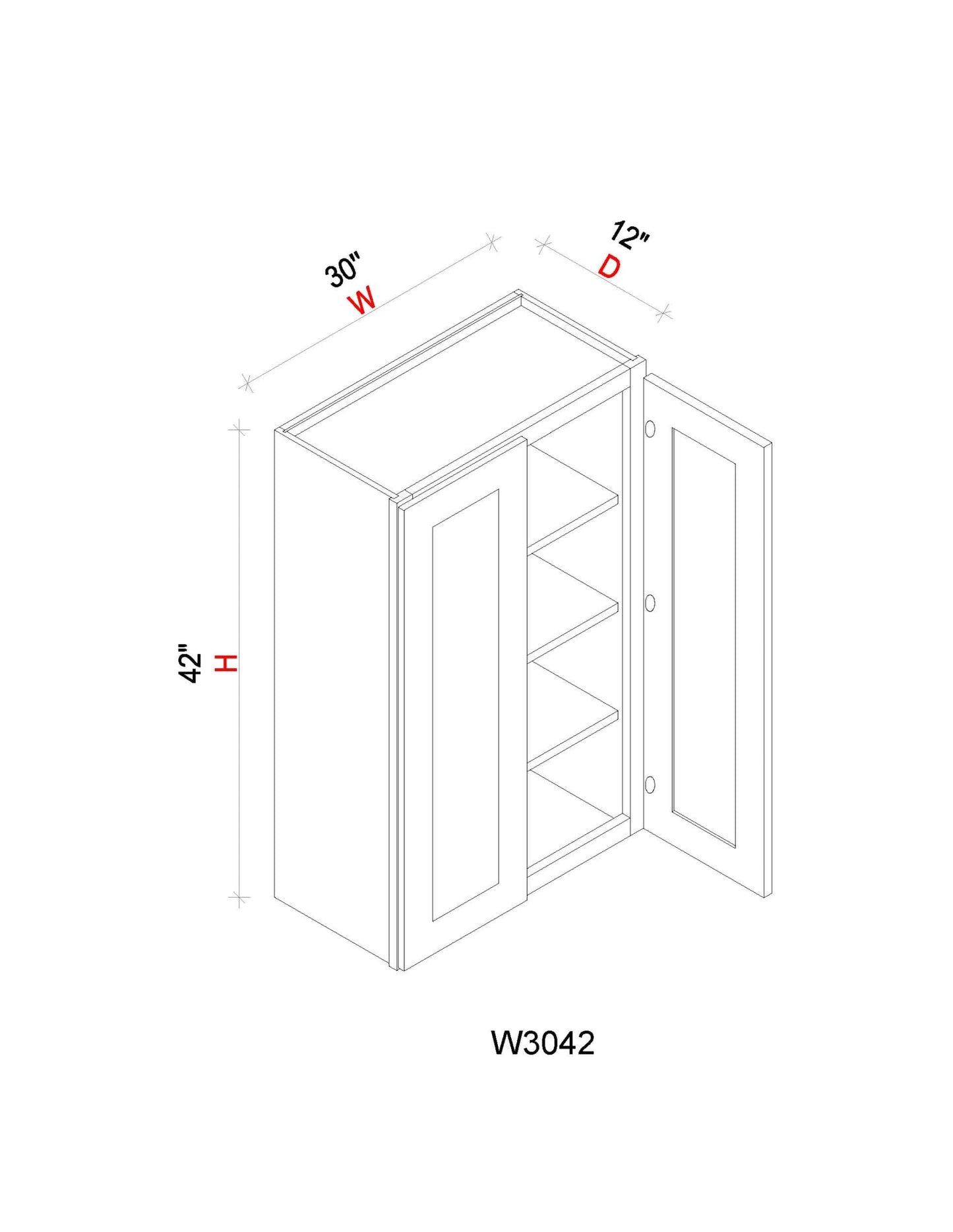 Wall Cabinet - 30"W x 42"H x 12"D