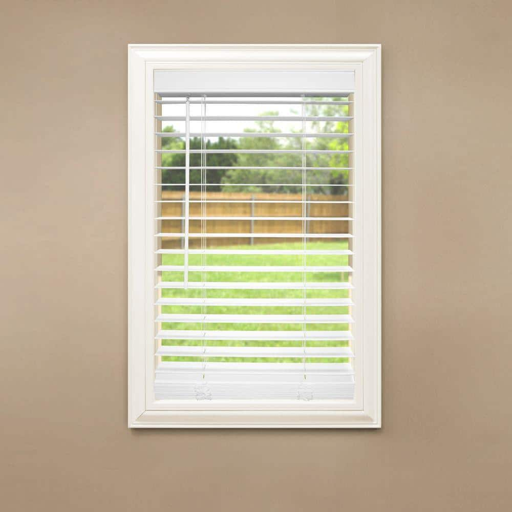 White Cordless Faux Wood Blinds for Windows with 2 in. Slats