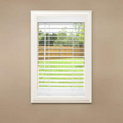 White Cordless Faux Wood Blinds for Windows with 2 in. Slats