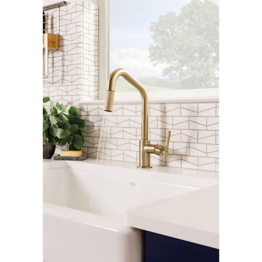 Litze Single Handle Angled Spout Pull Down Kitchen Faucet with Knurled Handle - Limited Lifetime Warranty