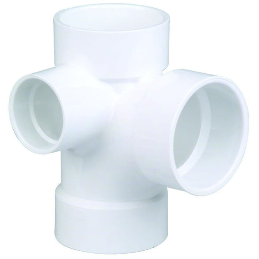 90 deg Sanitary Tee With 90 deg Left Inlet Hub, 3 x 2 in, Hub, DWV, PVC