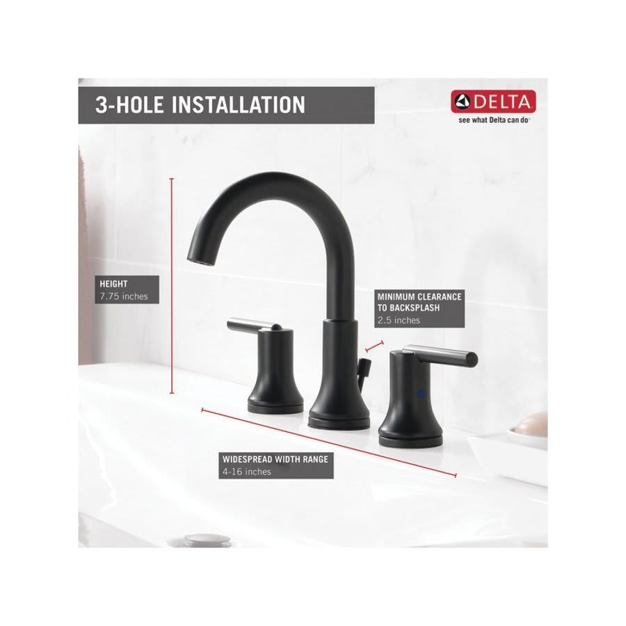Trinsic® Widespread Lavatory Faucet, ADA, 2 Handle, 3-Hole, 1.2 gpm, Matte Black