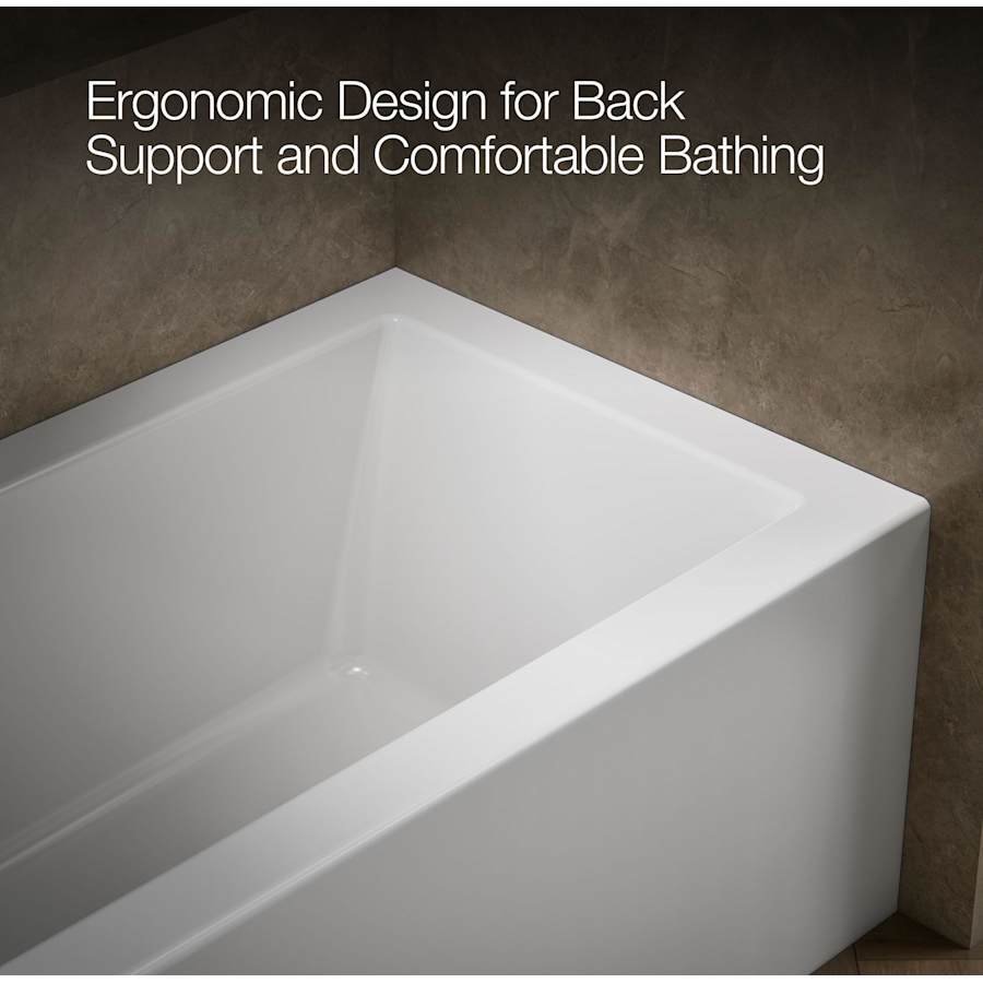 Underscore 60" Soaking Bathtub for Three Wall Alcove Installation with Left Drain and 68 Gallon Water Capacity